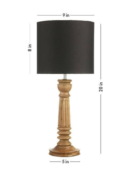 Green Girgit Pillar Brown Lamp With Black Cotton Shade - HalfPe