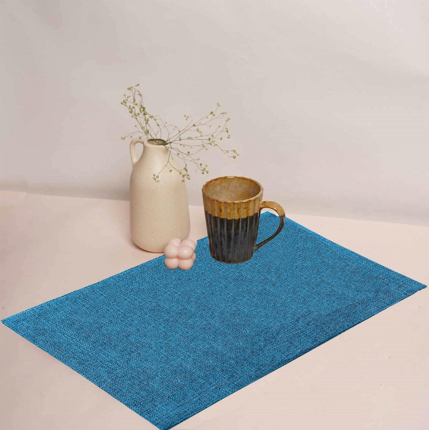 Lushomes Jute Table Mat, Turquoise Blue Dining Table Mat, table mats Set of 8, Also Used as kitchen mat, fridge mat, cupboard sheets for wardrobe, Jute Place mats (Pack of 8, 12x18 Inches, 30x45 Cms) - HalfPe