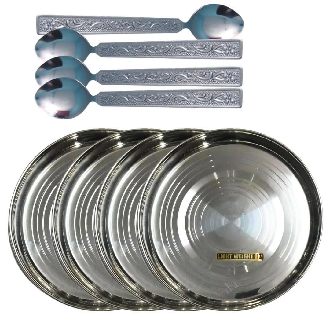 SHINI LIFESTYLE Stainless Steel Plates with Spoons Set (8) - HalfPe