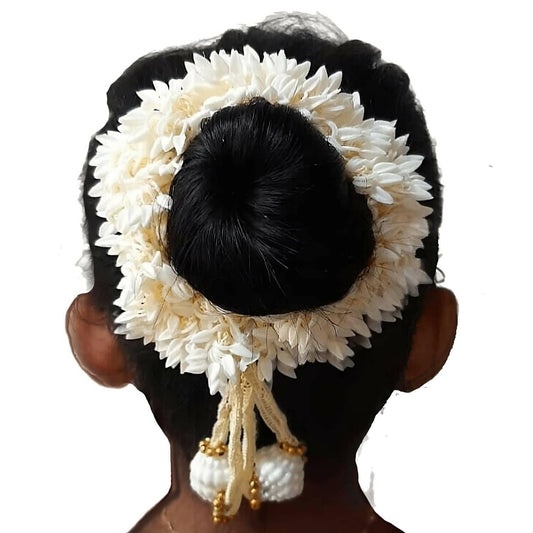 SENECIO Tagar Floral Bud With Tassel Mogra Jasmine Fragrant Hair Tie Ponytail Holder Bun Rubber Band (Pack of 3) - HalfPe