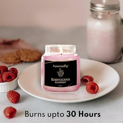 Puremazing Scented Soy Wax Candle Cherry Blossom & Raspberry Fragrance for Aromatherapy, Home Décor, Gift Set Votive jar with Certified Fragrance Burn Time-Up to 30 Hours(PACK OF 2) - HalfPe