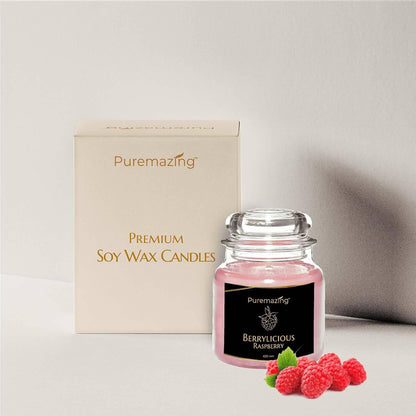 Puremazing Scented Soy Wax Candle |Raspberry Fragrance for Aromatherapy, Home Decor, Gift Set| Votive jar with Certified Fragrance |Burn Time-Up to 30 Hours - HalfPe