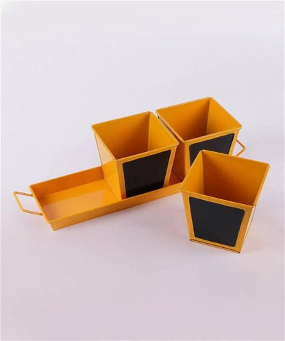 Chalk Board Painted Herb Pots Yellow (Set Of Three ) - HalfPe