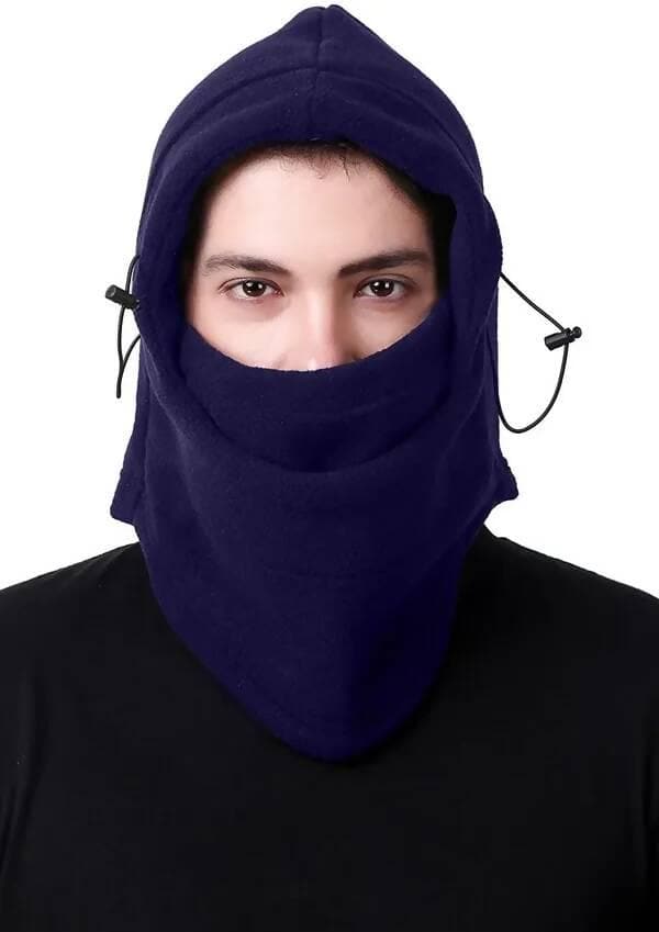 Solid Unisex Thermal Fleece Multifunction Balaclava Snood Full Face Mask (Navy Blue) - HalfPe