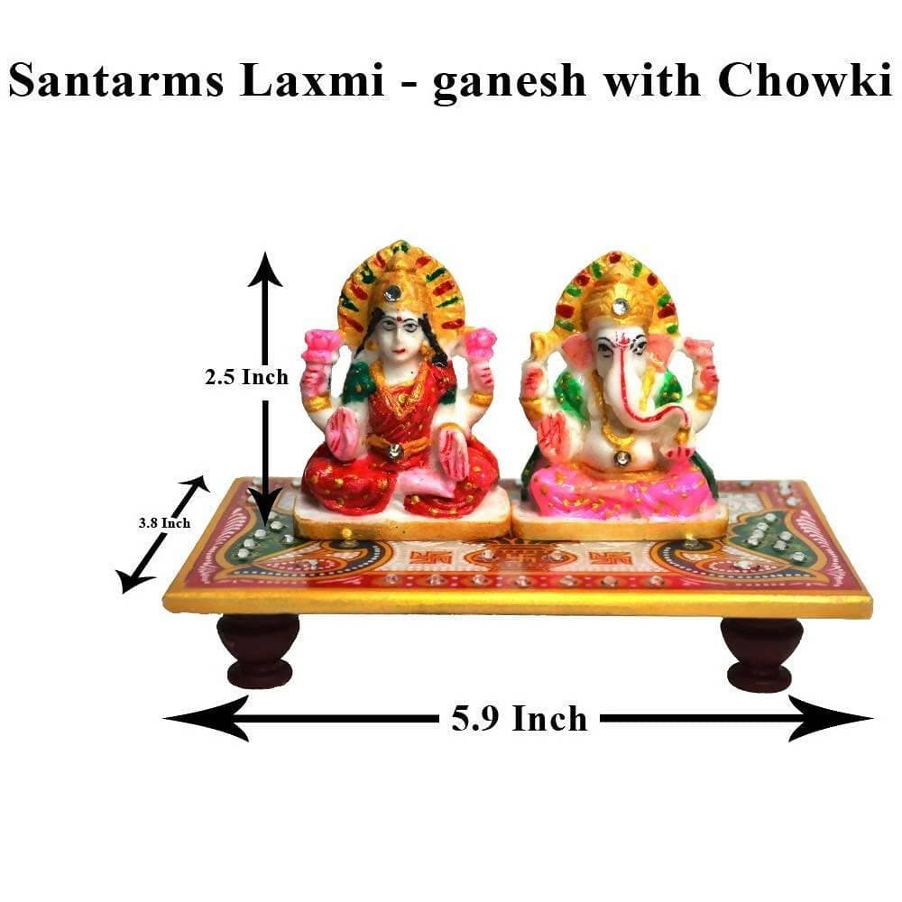 santarms Marble Laxmi Ganesh Idol with Chowki - HalfPe