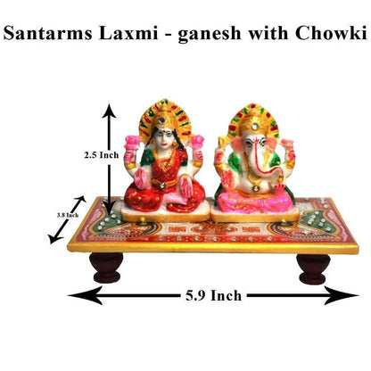 santarms Marble Laxmi Ganesh Idol with Chowki - HalfPe