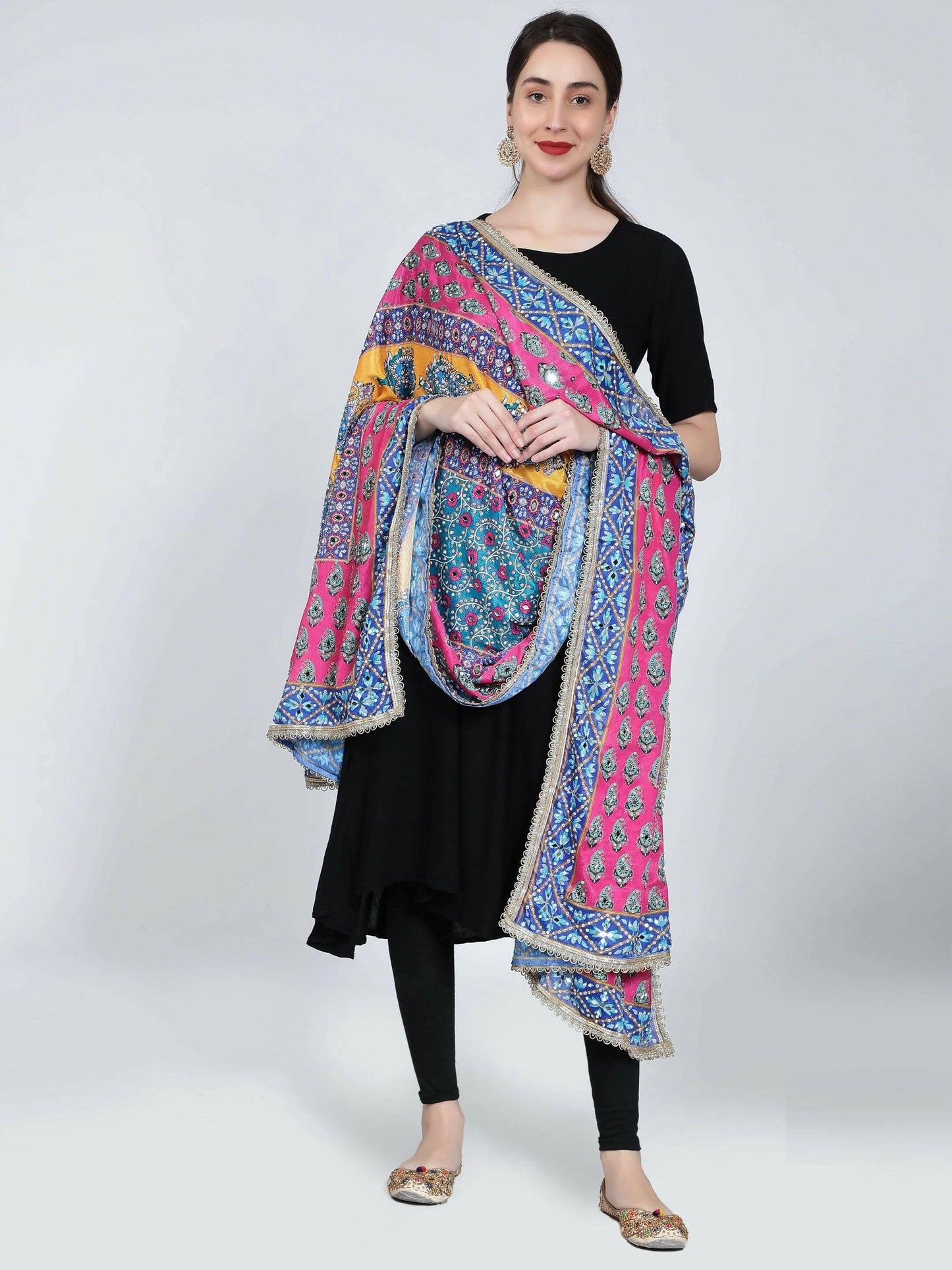 Chiffon Digital Print Pakistani Dupatta with Mirror Work (multi-color) - HalfPe