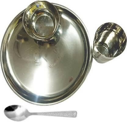 SHINI LIFESTYLE Steel dinner set plate chamach katori Dinner Set (Silver) (Pack of 24) - HalfPe