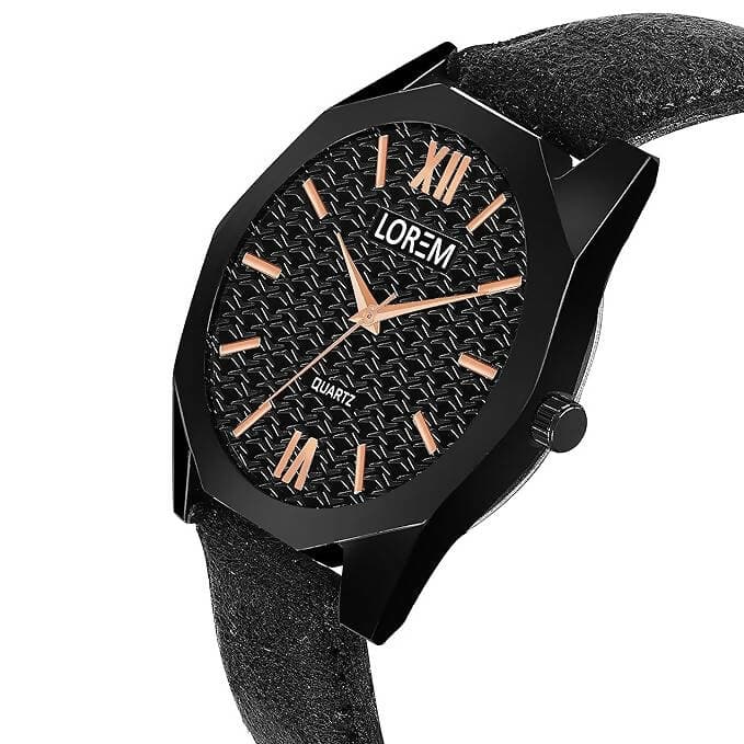 LOREM Black 3d embossed Dial Analog Watch For Men LR81 - HalfPe