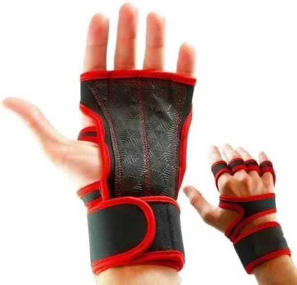 Gym Glove With Long Wrist Support For Weight Lifting Gym & Fitness Gloves Gym & Fitness Gloves (Red) - HalfPe