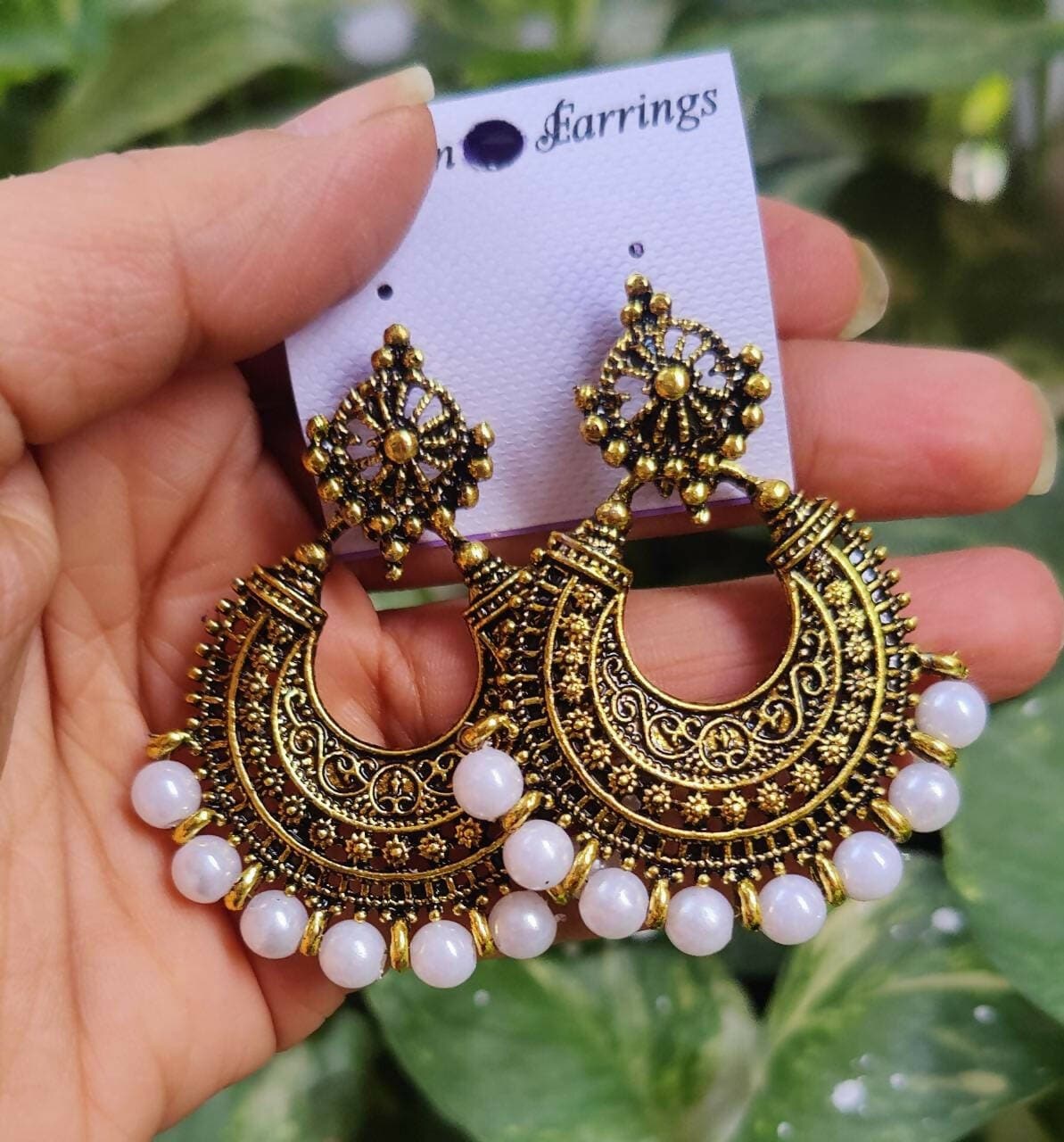 Pinapes Handcrafted white Pearl Jhumka Earrings for a Stunning Look (Set of 2) - HalfPe