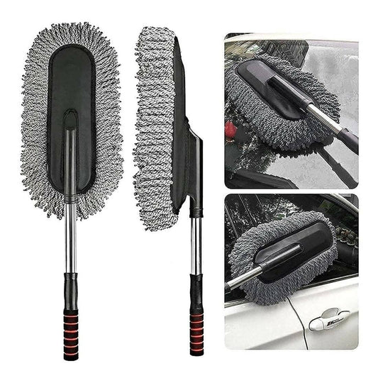 Microfiber Car Cleaning Brush Ideal as Mop Duster, Washing Brush with Long Handle, Dust Cleaner Car Wash Brush with Handle, Home, Kitchen, Office Multipurpose Cleaner (Grey) - HalfPe