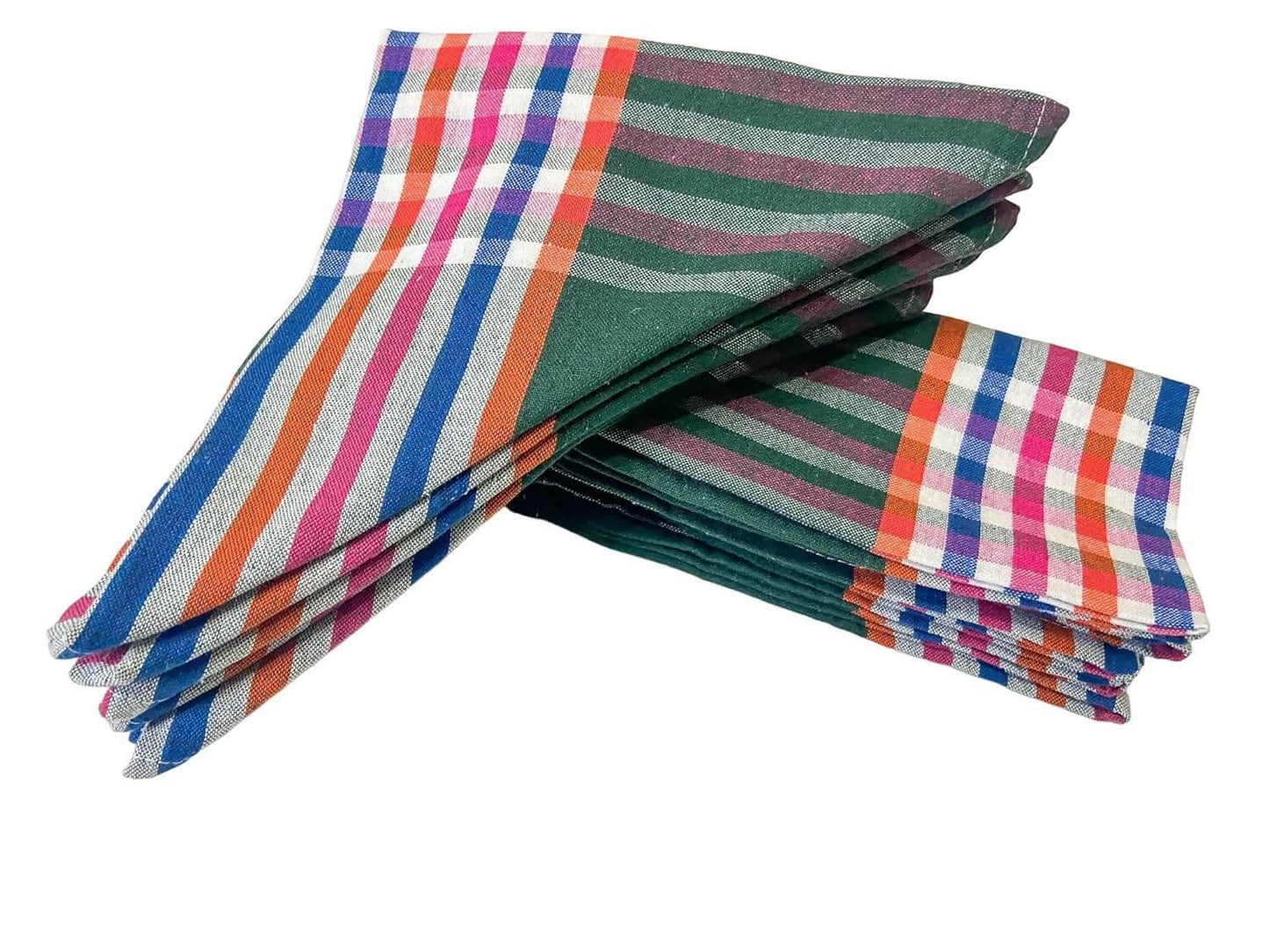 Cleaning Machine Washable Multipurpose Cotton Checked And Stripe Kitchen Towel Napkins (12 Pieces) - HalfPe