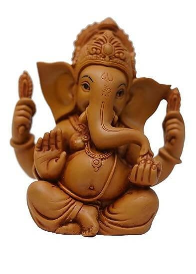 KariGhar® Mukut Ganesh Idol Perfect for Car Dashboard | Housewarming | Living Room | Puja Room | Gifting (Brown, 3X4X4.5 inches) - HalfPe