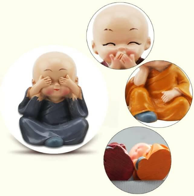 Baby Monk showpiece Statues Handmade for car Dashboard /Living Room (Pack of 4) - HalfPe