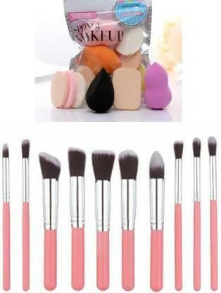 Bingeable 10Pcs Natural Professional Cosmetic Kits Makeup Set Brushes+ Makeup Sponge 5 in 1 Makeup Sponge & Makeup Puff Set (Pack of 10) - HalfPe