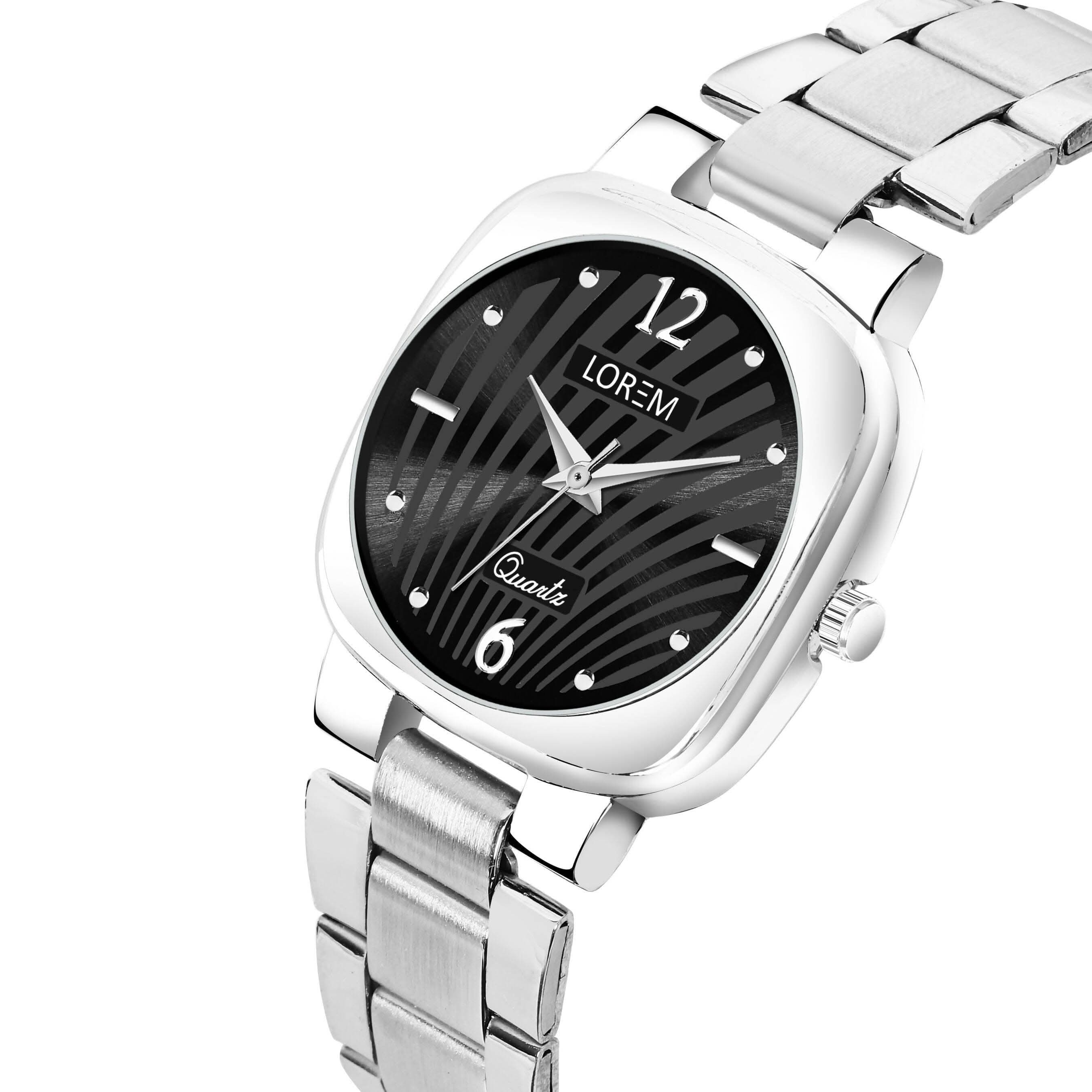 LOREM Black Abstract Floral Analog Watch For Women LR305 - HalfPe