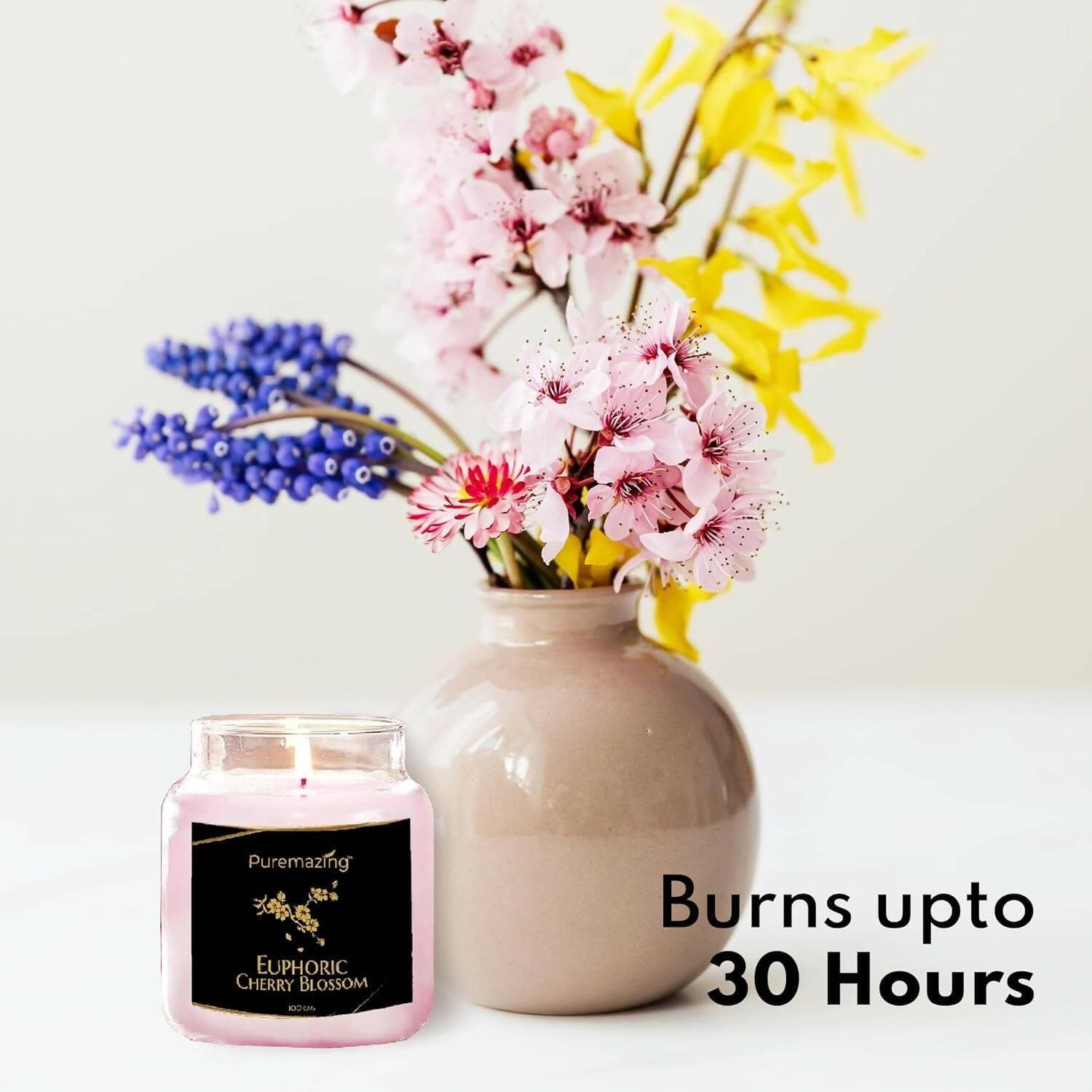 Puremazing Scented Soy Wax Candle | Cherry Blossom Fragrance for Aromatherapy, Home Decor, Gift Set| Votive jar with Certified Fragrance |Burn Time-Up to 30 Hours - HalfPe