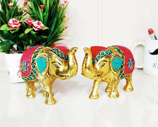 KridayKraft Metal Elephant Statue (Pack of 2) - HalfPe