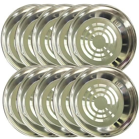 SHINI LIFESTYLE Stainless Steel Laser Design Halwa Plate/Dessert Plate for Snacks/Dry Fruits/Sweet/Halwa (4) - HalfPe