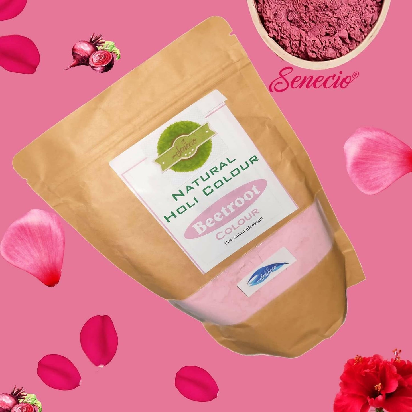 SENECIO Rose Beetroot Color 500g Organic 100% Natural Holi Gulaal Rangoli - HalfPe