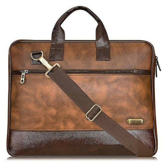 LOREM Tan & Brown Faux Leather 10L Laptop Messenger Bag for Men & Women - HalfPe