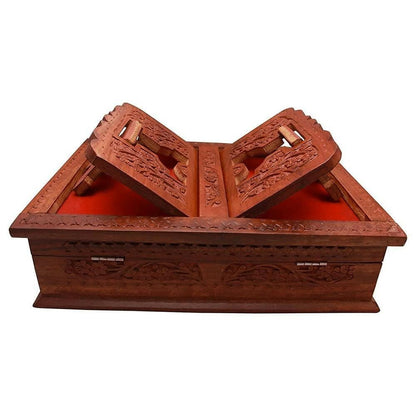 Santarms Wooden Quran Shareef Geeta Box Brown Holy Book Stand - HalfPe