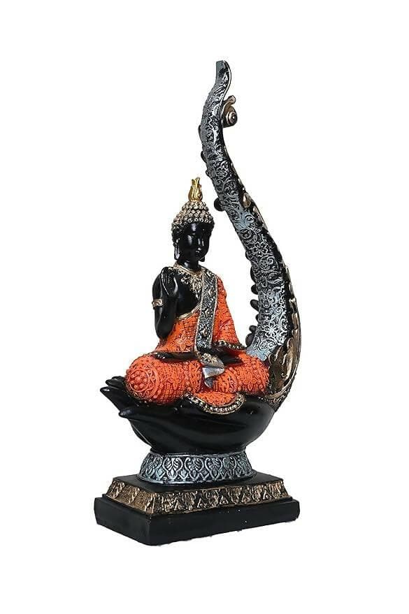 KariGhar Antique Meditating Buddha Statue Idol Perfect for Home | Prayer Room | Living Room | Decoration & Gifting (A0103 (Orange)) - HalfPe