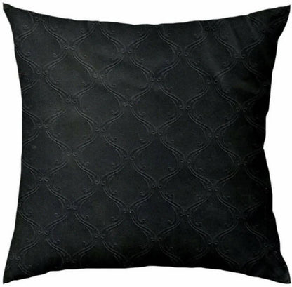 Lushomes Car Cushion Pillows for Neck, Back and Seat Rest, Pack of 4, Embossed Leatherlike Fabric 100% Polyester Material, 2 PCs Bone Neck Rest: 6x10 Inches, 2 Pcs of Car Cushion: 12x12 Inches, Black - HalfPe