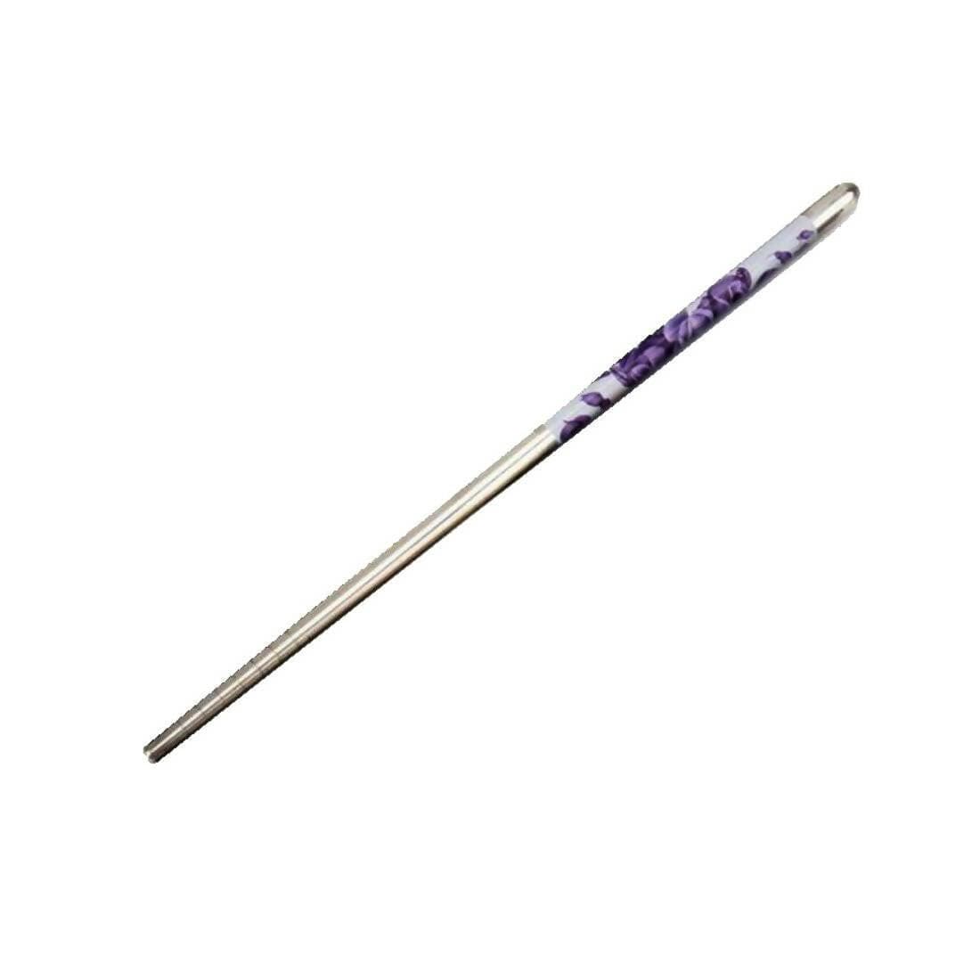 SENECIO Asian Purple Floral Stainless Steel Bun Maker Floral Hair Stick - HalfPe