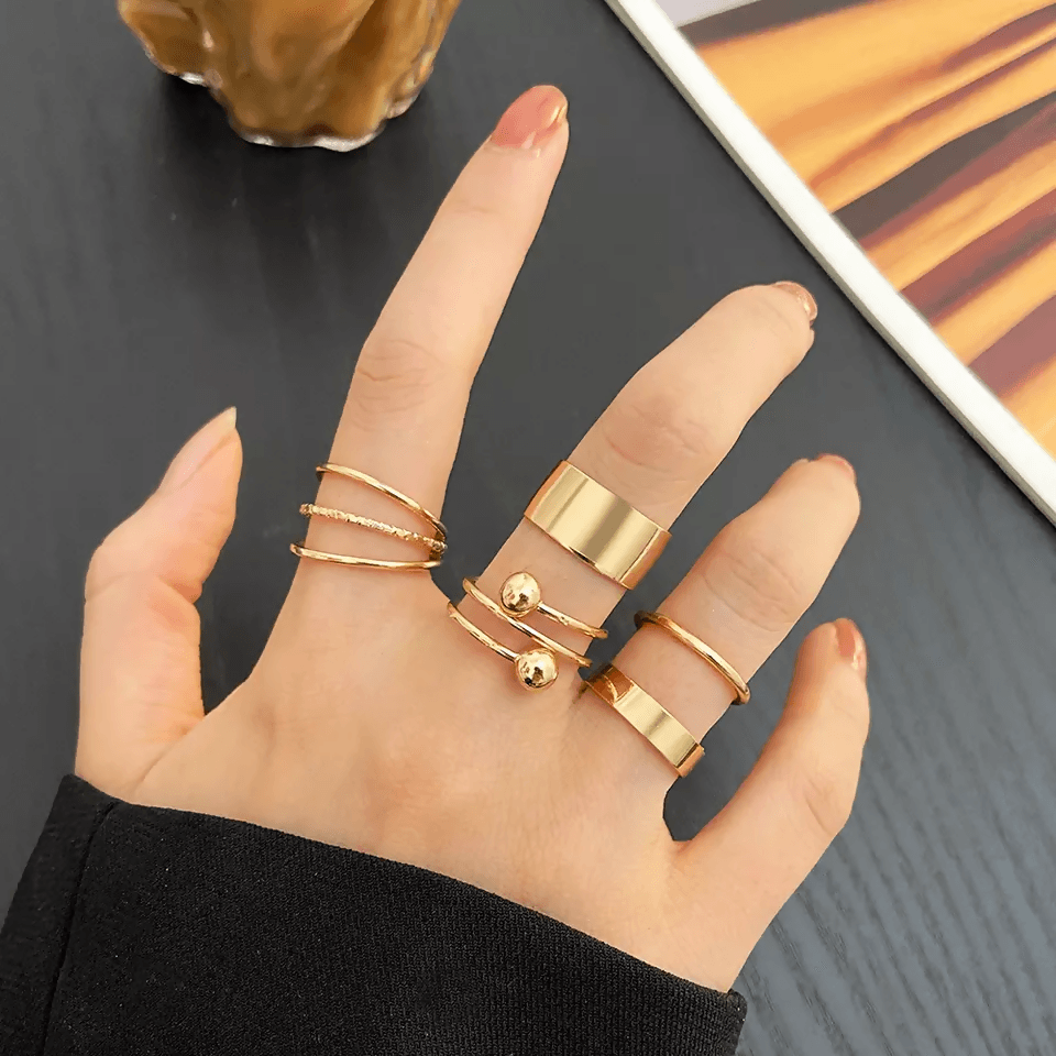 Pinapes Fashion Non Precious Base Metal Boho Midi Finger Ring for Girls – Set of 5 - HalfPe