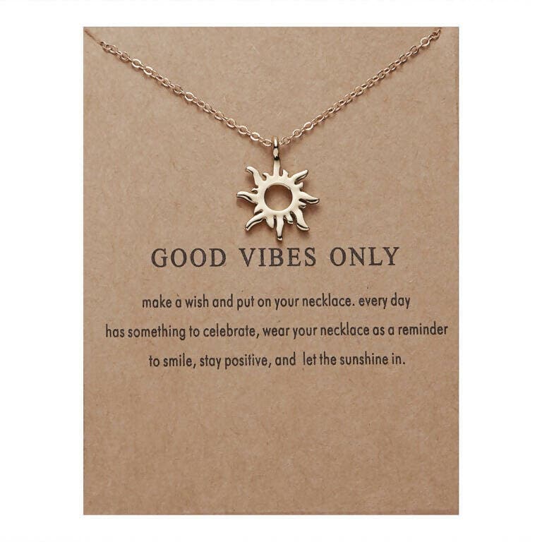 Pinapes Good Vibes Only Charm Pendant Necklace with Wish Card for Women and Girls - HalfPe