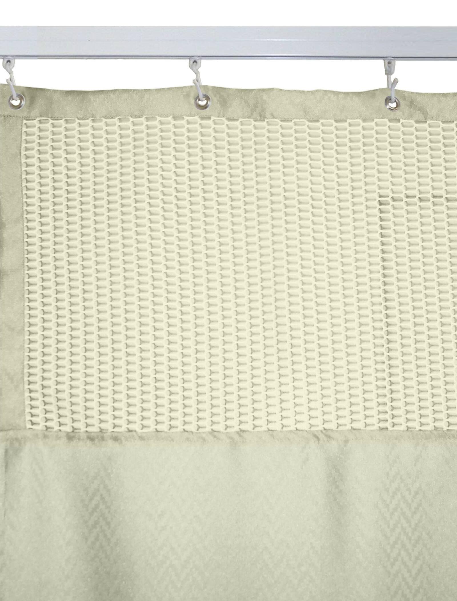 Hospital Partition Curtains, Clinic Curtains Size 4 FT W x 7 ft H, Channel Curtains with Net Fabric, 100% polyester 8 Rustfree Metal Eyelets 8 Plastic Hook, Cream ZIG Zag Design, (4x7 FT) - HalfPe