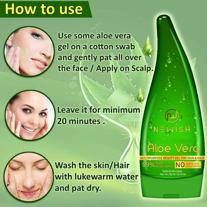 NEWISH Aloe Vera Multipurpose Gel For Glowing Skin & Hair growth , Moisturizer,Aftershave Lotion (Pack of 2 - 260 ML) - HalfPe