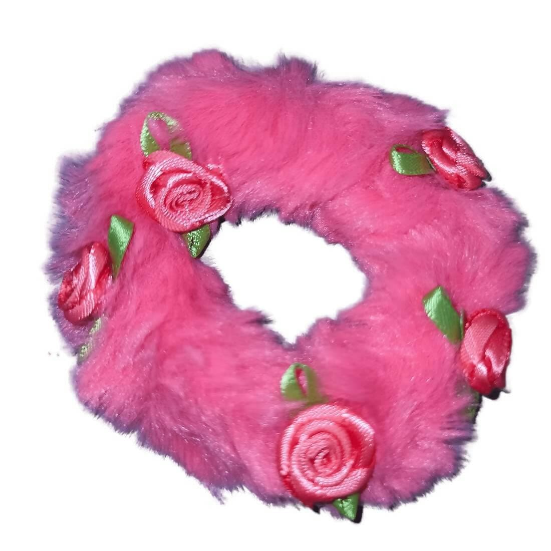 SENECIO Lovely Rose Fluffy Fur Soft Multicolor Rubber Band Hair Tie Scrunchies (12Pc Set) - HalfPe