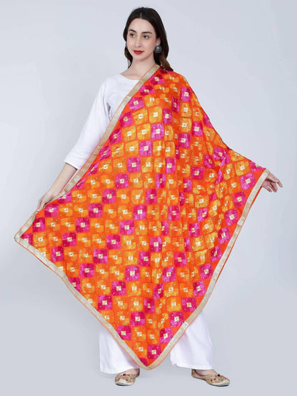 Multicolour Phulkari Dupatta (Orange and Magenta) - HalfPe