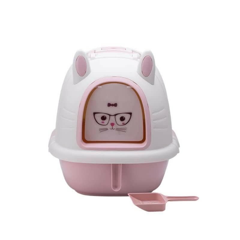 PetGains PGXB DIY Fully Enclosed Litter Box Deodorant Anti-Stink Cat Toilet (Pink & White) - HalfPe