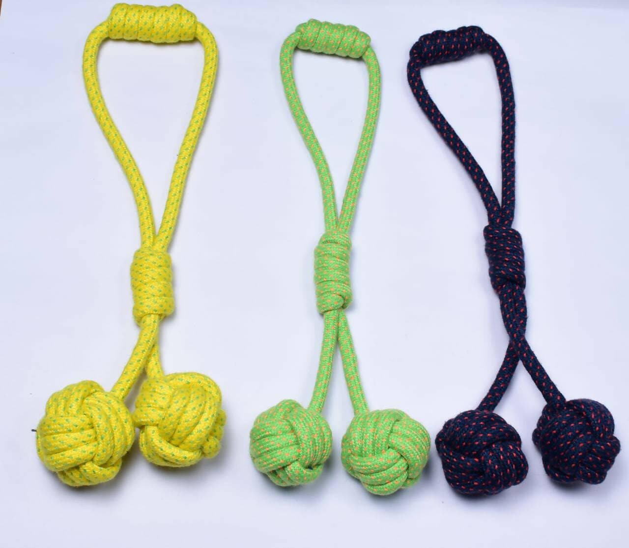 Single Knot 2 Ball Knotted Cotton Rope Toy for dental Cleaning and Chewing, Small & Medium Dog/Cat/Puppy (Multicolour) - HalfPe