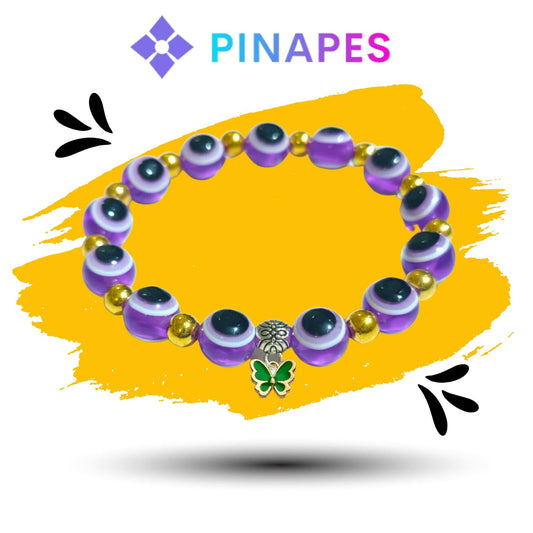 Pinapes artisanal beaded bracelet with tiny butterfly charms, “Nature’s Beauty” ( purple) - HalfPe