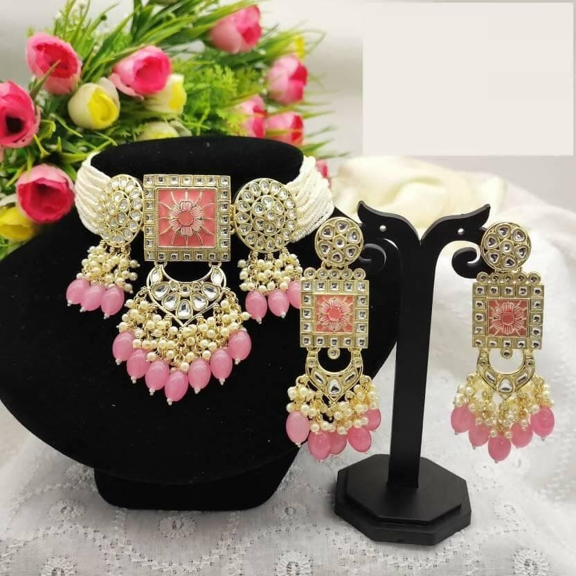 Alloy jewel set (dark pink) | MANATH - HalfPe