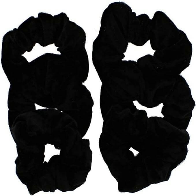 SENECIO Black Velvet Scrunchie Elastic Rubber Bands Tie Ring Rope Ponytail Holder 9pack of 6, black) - HalfPe