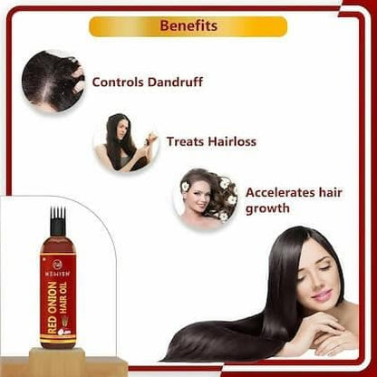 Newish Onion hair oil for hair growth With Comb Applicator - As you all know onion is rich in sulfur and ideal to boost hair growth. Sulfur is found inside amino acids, which are segments of Keratin. Keratin is known to be sulfur-rich is 100ML (PACK OF 2) - HalfPe