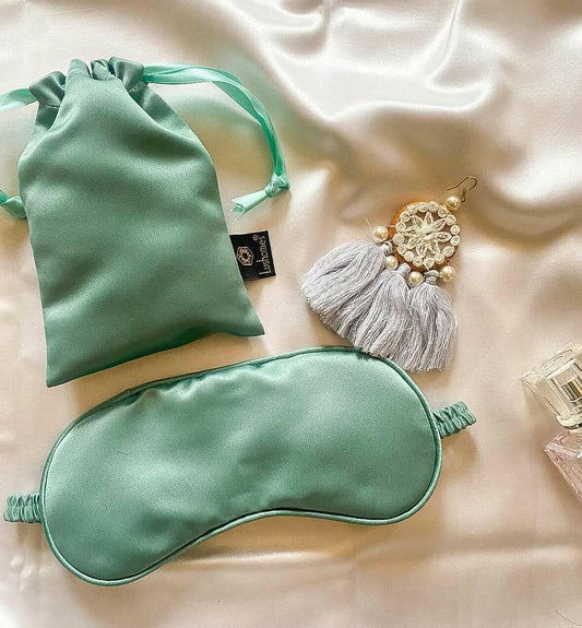 Plain Mint Green Satin Eyemask with piping & fabric covered elastic - HalfPe