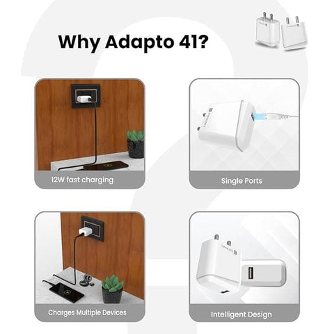 Portronics adapto 41 m 2.4a 12w fast charging adaptor (white) - halfpeapp