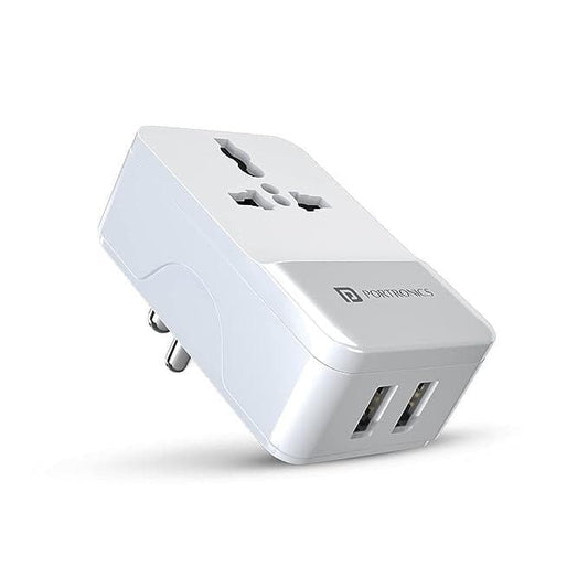 Portronics Adapto III Dual USB Adapter with 1 AC Power Socket 3.4Amp Total Output (White) - halfpeapp