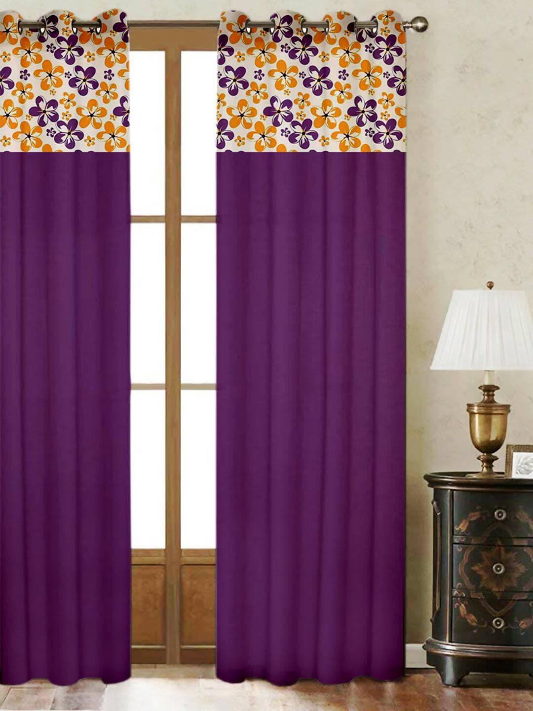 Lushomes Cotton Curtains, Purple Shadow Printed Cotton Curtains for Living Room/Home with 8 Eyelets & Printed Tiebacks for Door, door curtains 7.5 feet, (Size: 54x90 Inches) - HalfPe