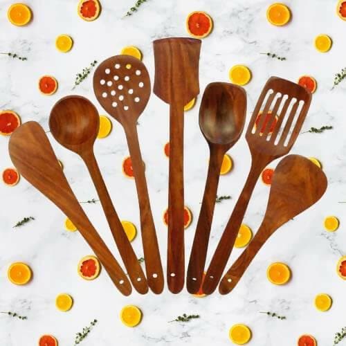 Wooden Spoon Set for Cooking (Pack of 7) - HalfPe