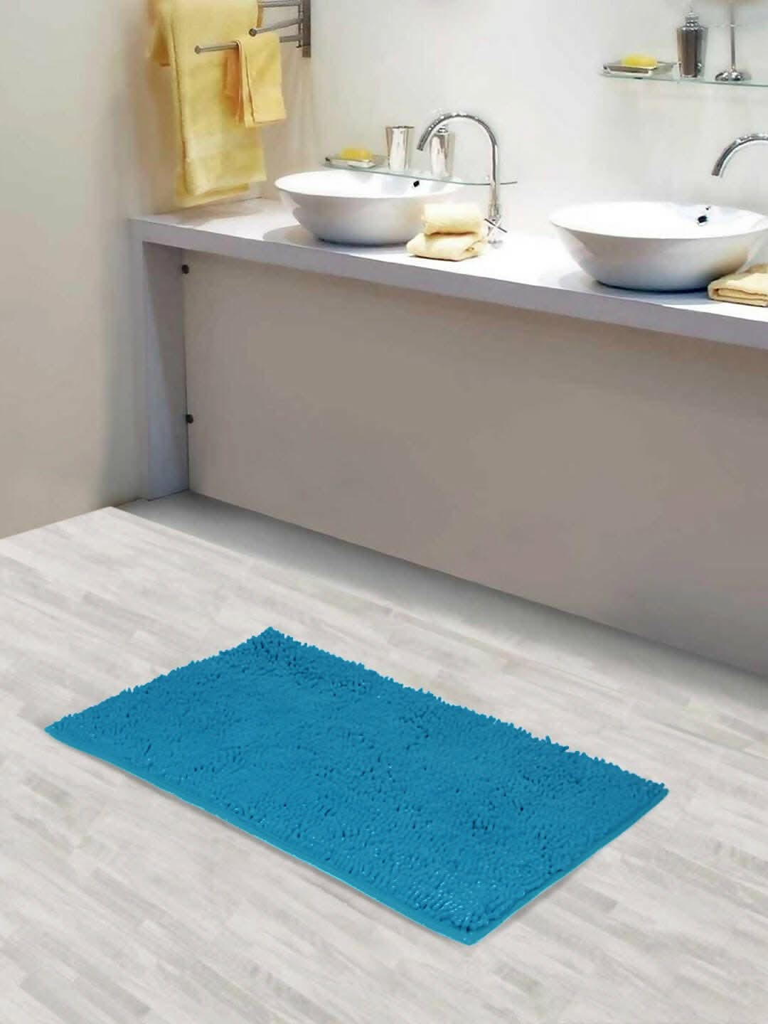 Lushomes Bathroom Mat, 2200 GSM Floor, bath mat Mat with High Pile Microfiber, anti skid mat for bathroom Floor, bath mat Non Slip Anti Slip, Premium Quality (12 x 18 Inch, Single Pc, Blue) - HalfPe