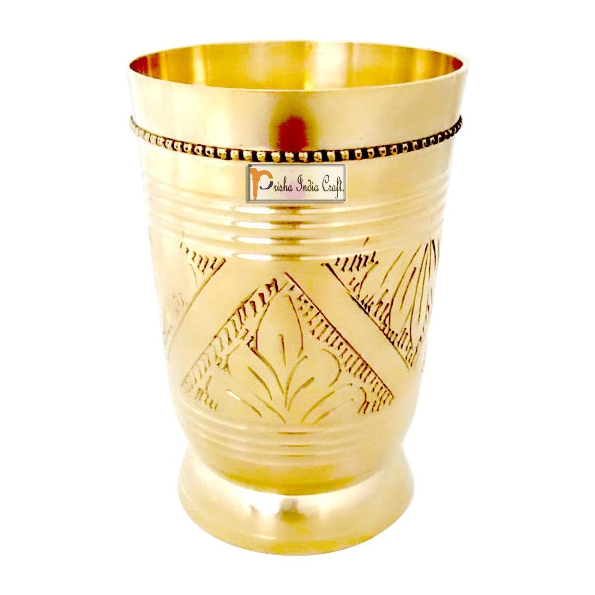 Pure brass mughlai style embossed design glass tumbler (250ml) | PRISHA INDIA CRAFT - halfpeapp