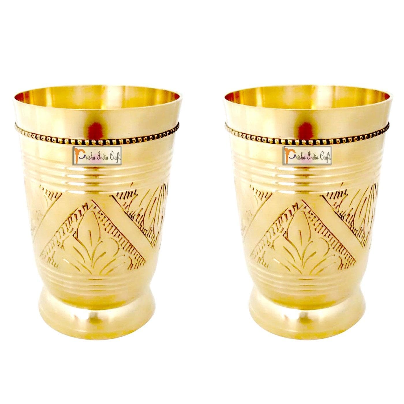 Pure brass mughlai style embossed design glass tumbler (pack of 2X250ml) | PRISHA INDIA CRAFT - halfpeapp